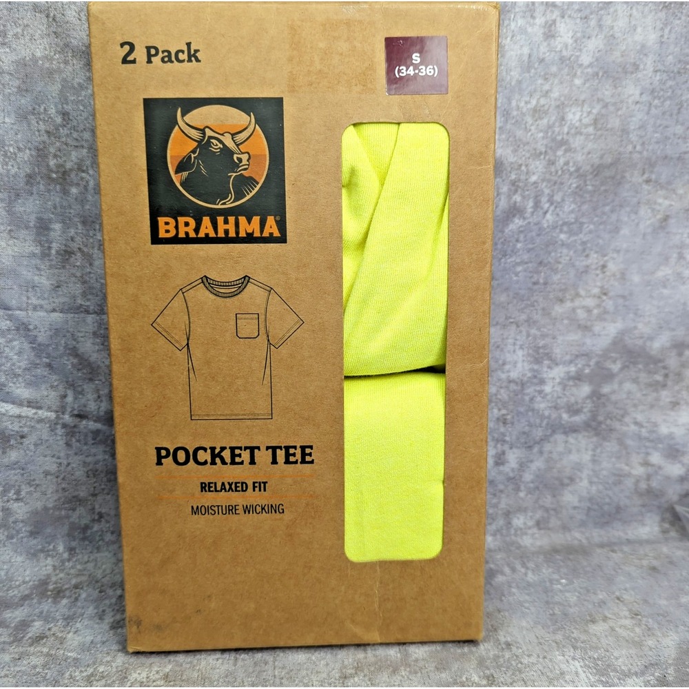 NEW Brahma 2-Pack Mens S (34-36) Pocket Tee Shirt Relaxed Fit Moisture Wicking
